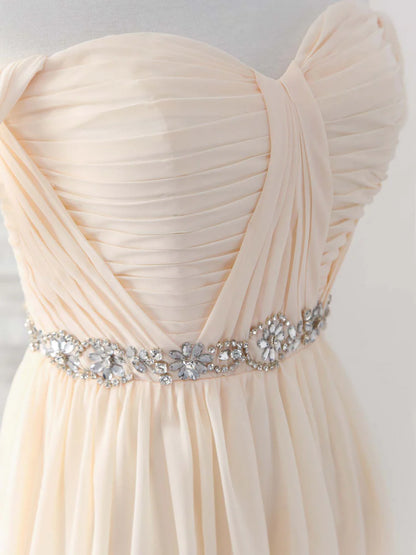 Champagne Chiffon Off Shoulder Long Prom Dress Bridesmaid Dress