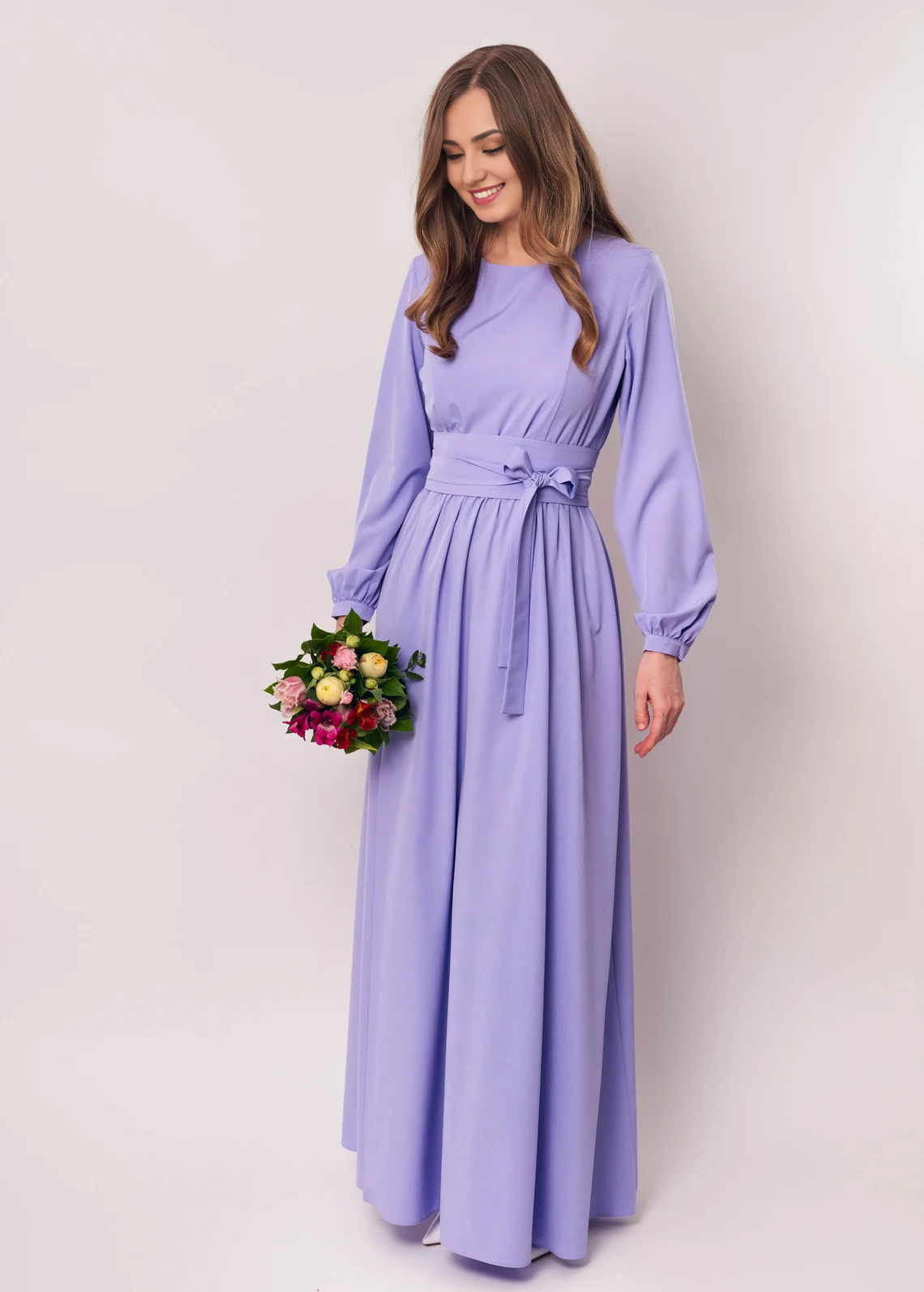 Light Purple Long Slit Maxi Party Dress With Belt Bridesmaid Dress Cocktail Dress Wedding Guest Dress