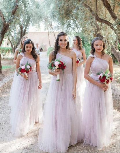 Tulle One Shoulder Lilac Floor-length Bridesmaid Dress