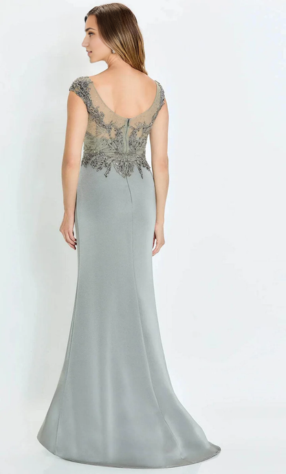 Mermaid Cap Sleeve V-Neck Floor-length Evening Gown with Slit