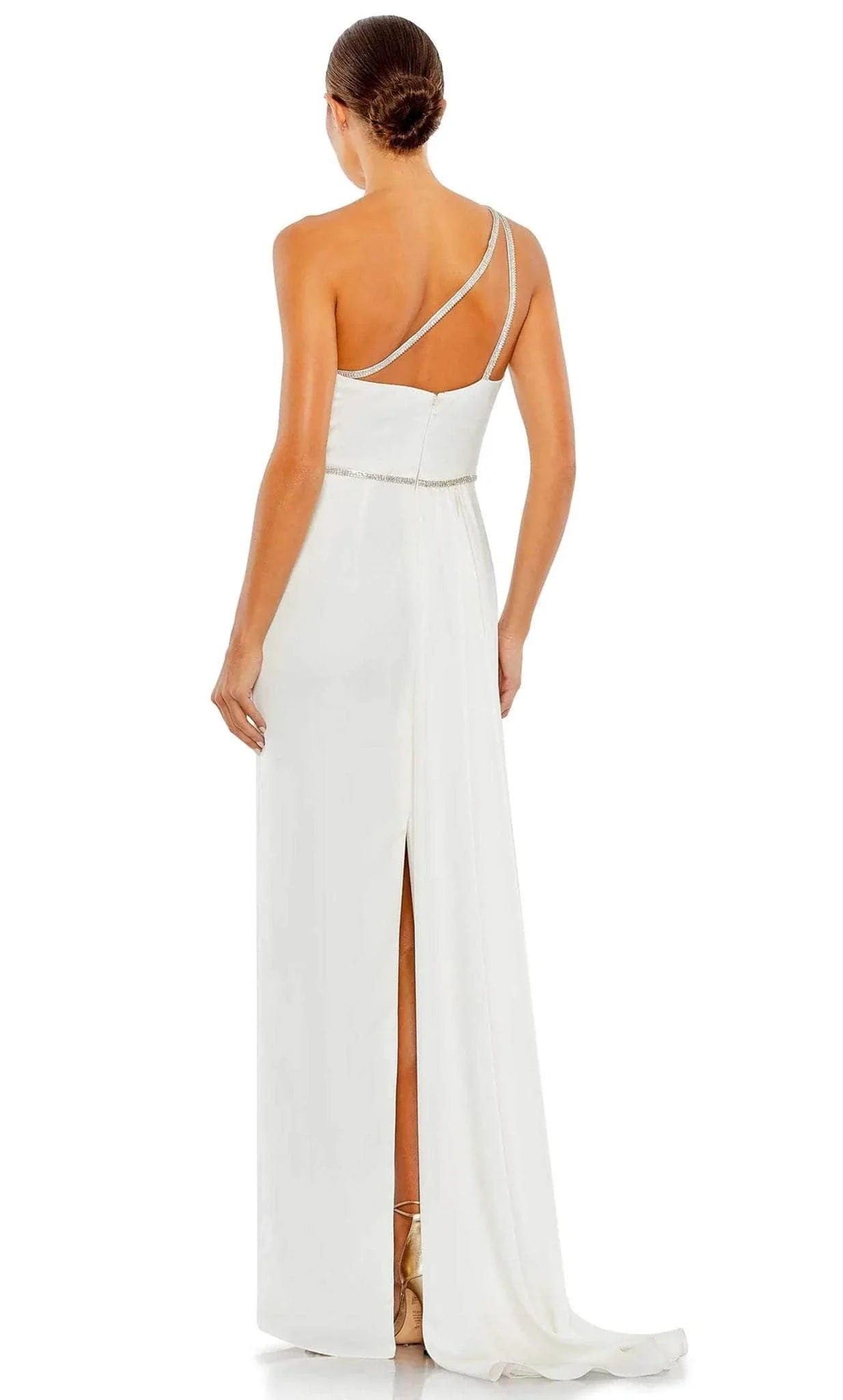 White One Shoulder Rhinestone Floor-length Trim Evening Dress