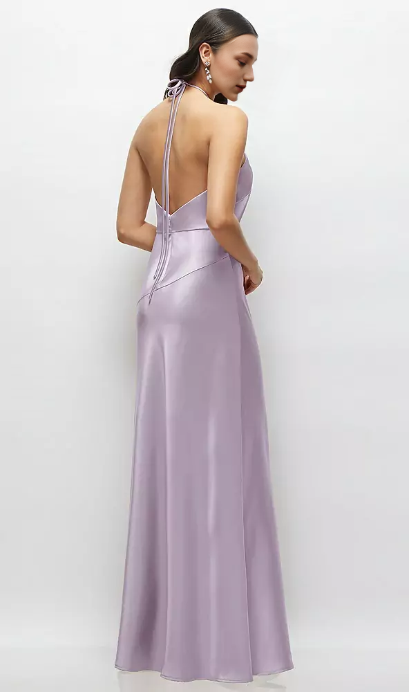 High Halter Tie-Strap Open-Back Satin Maxi Dress Long Bridesmaid Dresses