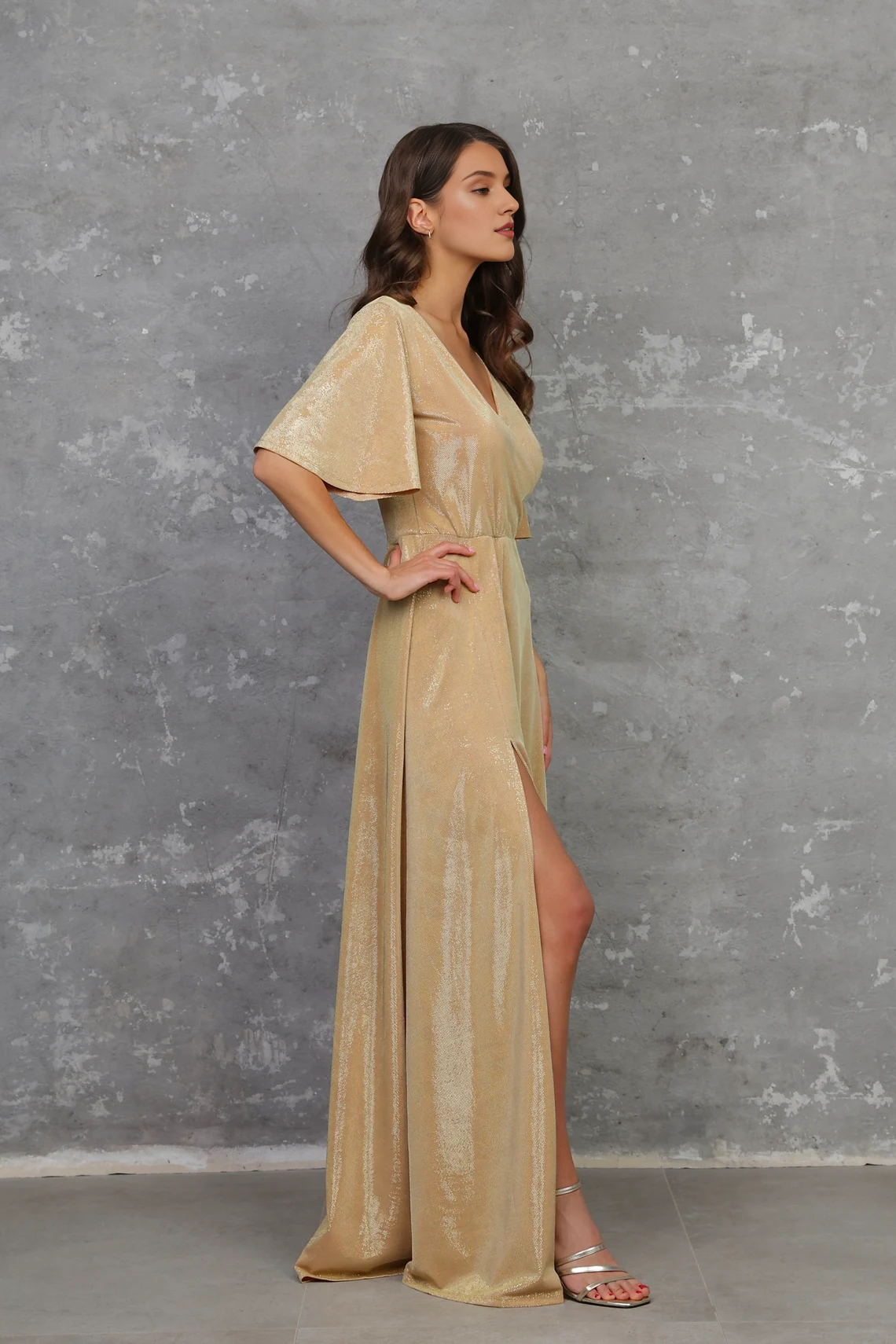 Sparkle Gold Bridesmaid Dress Engagement Dress Wedding Guest Dress With Slit