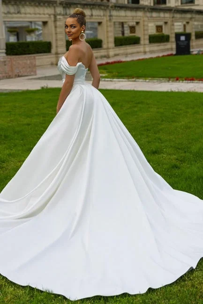 Off-the-Shoulder Mermaid Beads Wedding Dress Front Slit With Overskirt