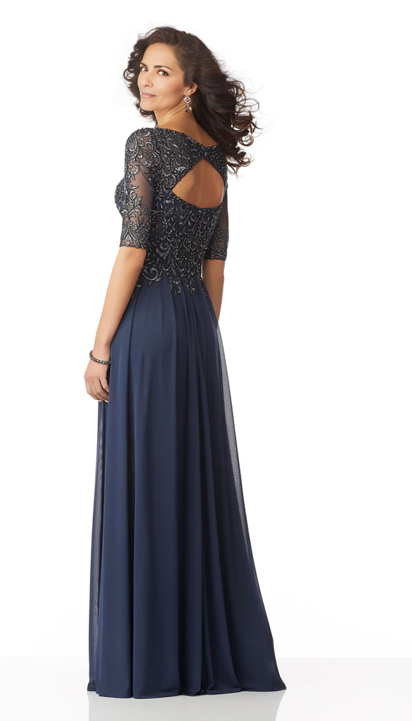 V-Neck Half Sleeve Chiffon Mother of the Bride Dresse With Appliques