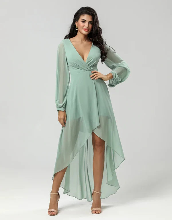 A Line Green with Long Sleeves Bridesmaid Dress