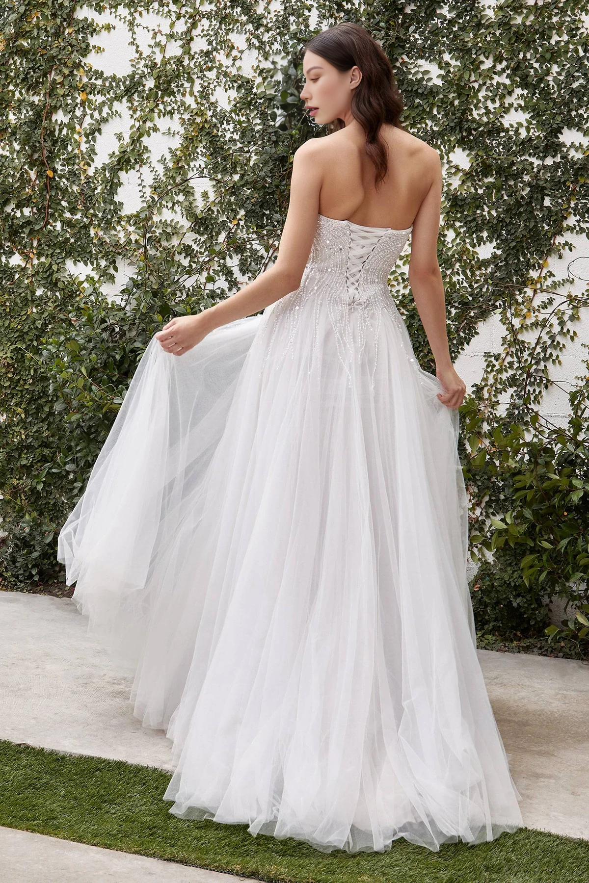 Sexy Strapless Slit Leg Wedding Dress Tulle A-Line Long Dress