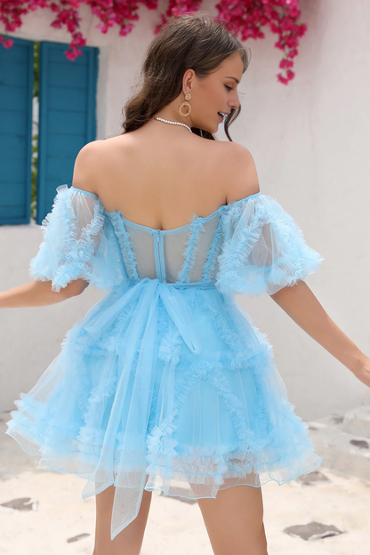 Cute A Line Off the Shoulder Pink Tulle Homecoming Dress Party Dress