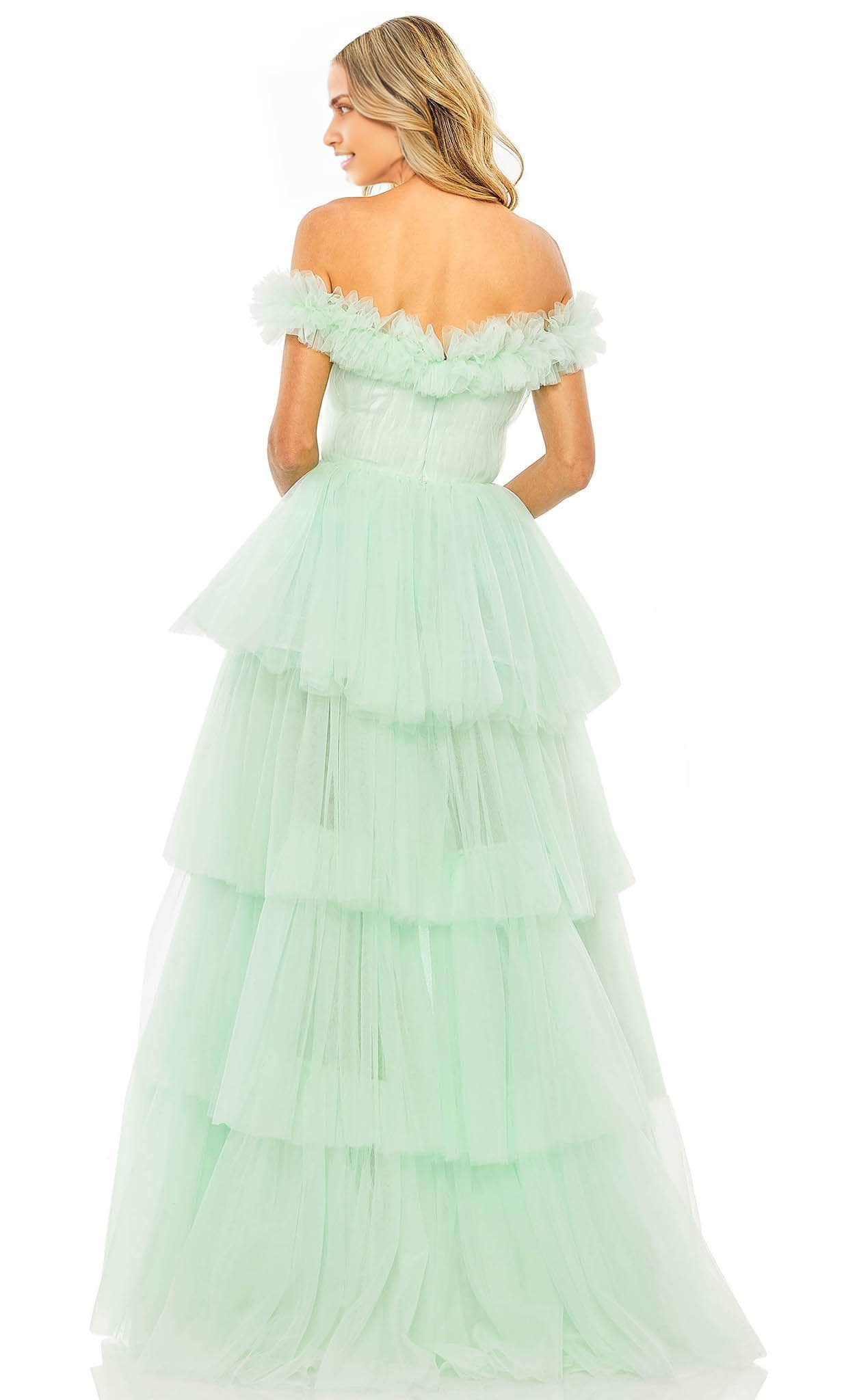 A-Line Princess Off-Shoulder High Low Tier Tulle Long Prom Gown