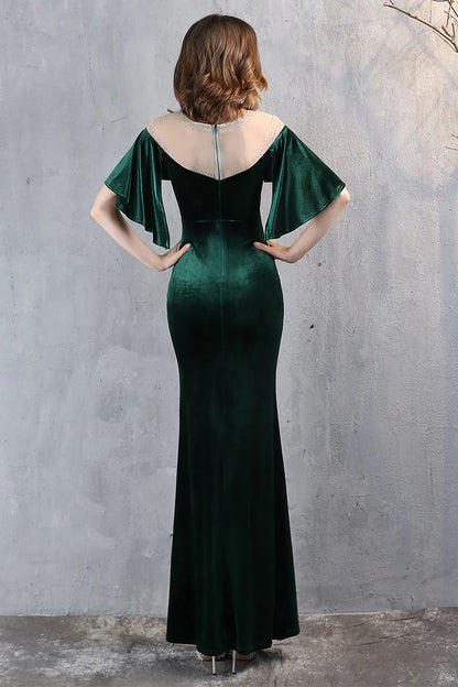 Elegant Champagne Velvet Mermaid Long Prom Dress Evening Dress