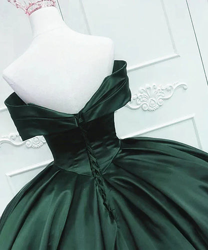 Off the Shoulder Ball Gown Dark Green Satin Quinceanera Dresses Princess Dress