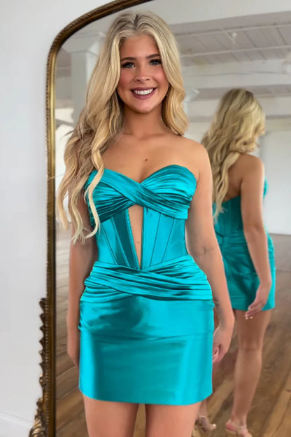 Sweetheart Bodycon Keyhole Satin Homecoming Dresses