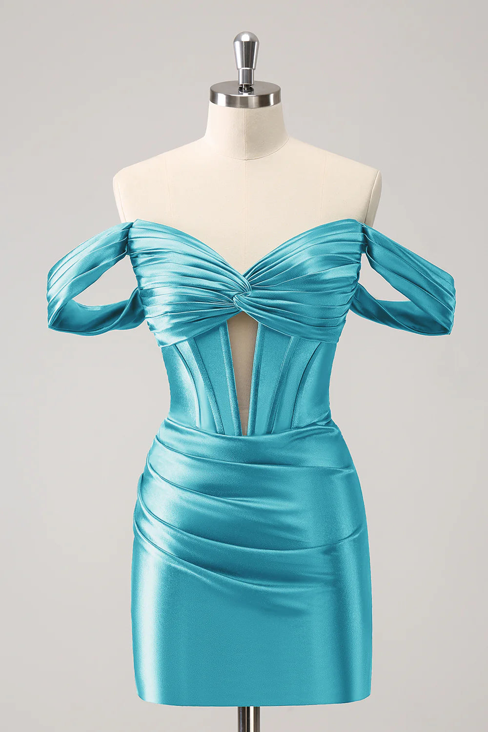 Tight Off the Shoulder Corset Satin Homecoming Dress