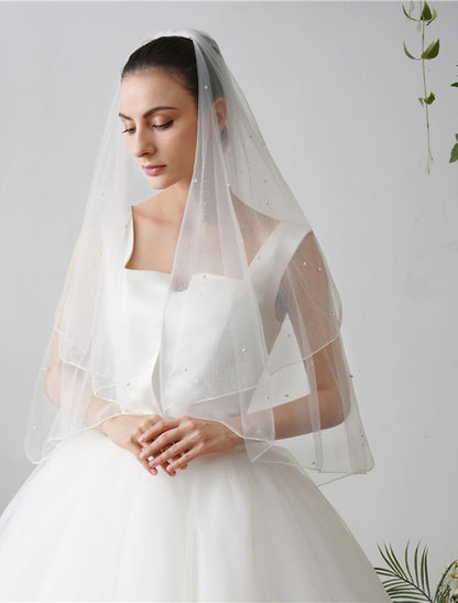 Two-tier Wedding Veil with Faux Pearl 84.65 in (215cm) Tulle