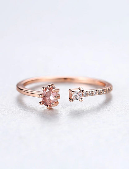 Open Ring Rose Gold S925 Sterling Silver Precious 1PC Synthetic Diamond