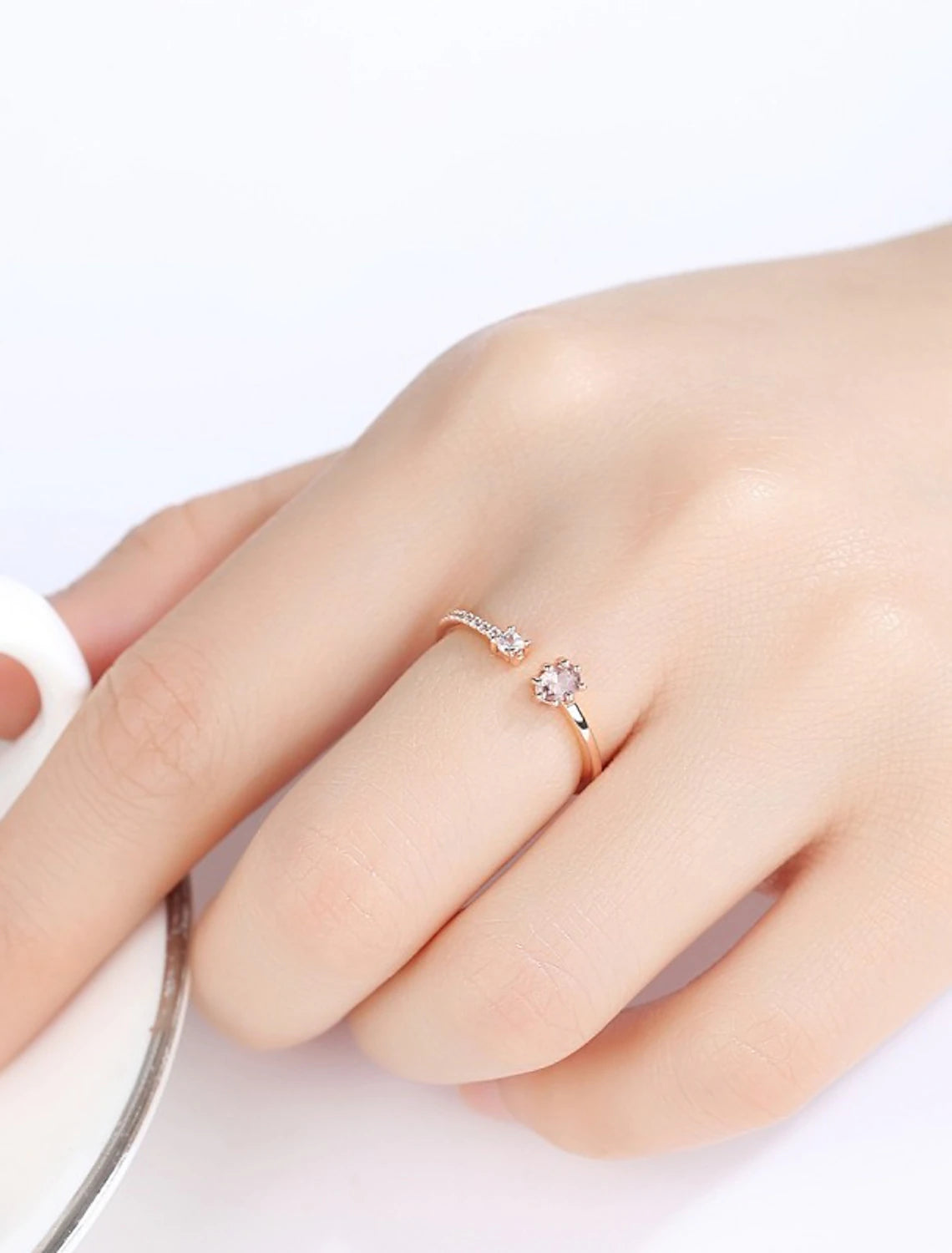 Open Ring Rose Gold S925 Sterling Silver Precious 1PC Synthetic Diamond