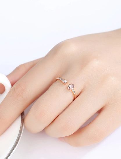 Open Ring Rose Gold S925 Sterling Silver Precious 1PC Synthetic Diamond