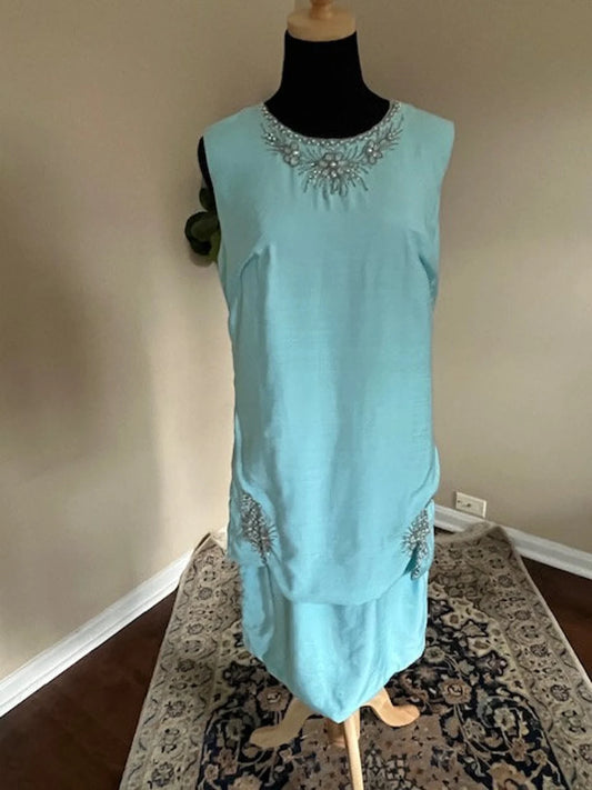 Vintage 1960s Cocktail Dress Blue Mother of the Bride Dress Summer Wedding Guest Dress