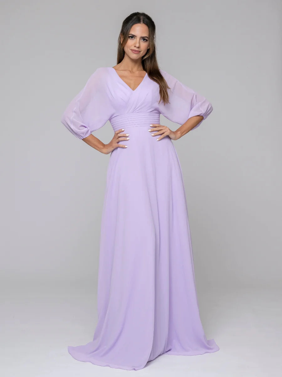 Koutun 3/4 Lantern Sleeve V Neck Chiffon A Line Bridesmaid Dresses