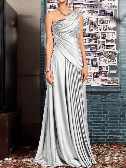 Sheath One Shoulder Mother of the Bride Dresses with Pleats Crystals Draping