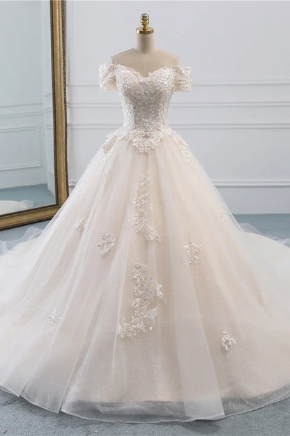 Off-the-Shoulder Wedding Gown With Lace Appliques