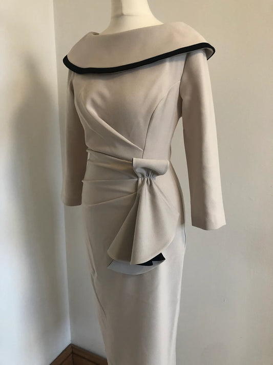 Creamy Beige Mother Of The Bride Groom Dress 3/4 Length Sleeve Wedding Guest Dress