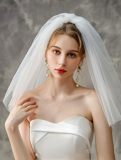 Two-tier Wedding Veil Shoulder Veils with Tier / Pure Color Tulle