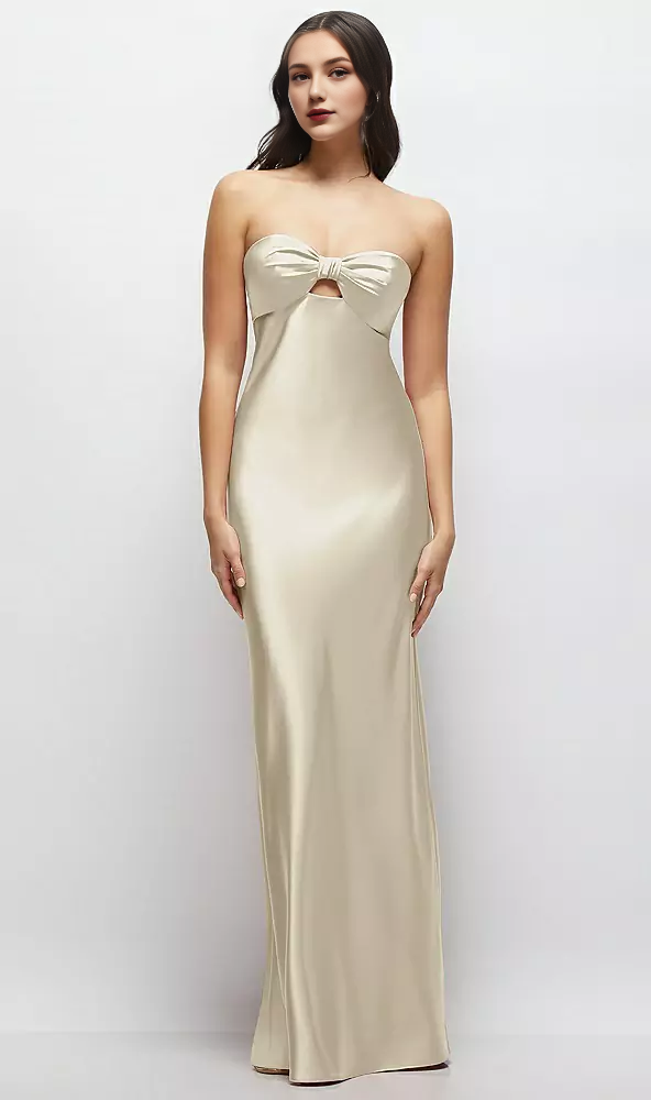 Strapless Bow-Bandeau Cutout Satin Maxi Slip Dress Long Bridesmaid Dresses Wedding Guest Dresses