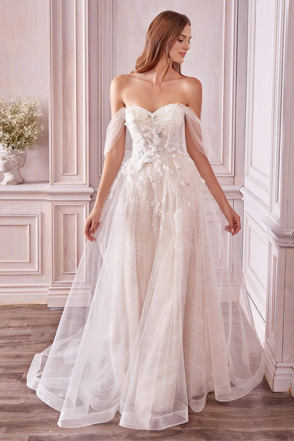 Sparkling Wedding Dress Flowing Floral Lace Wedding Dress Off shoulder Sweep Train Dresses