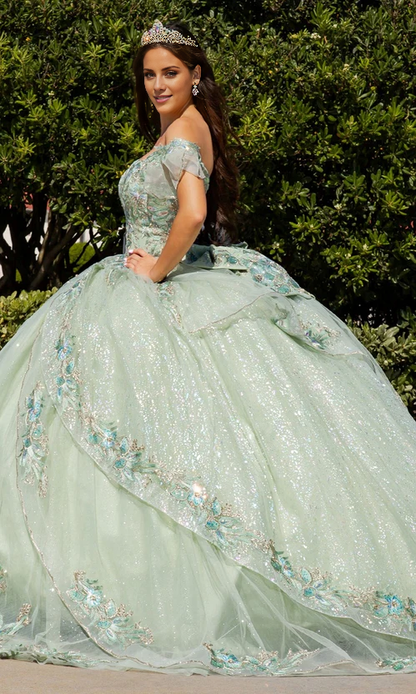 Quinceanera Ball Gown Princess Dress Sage Dress Floor Length Sleeveless Off Shoulder with Appliques