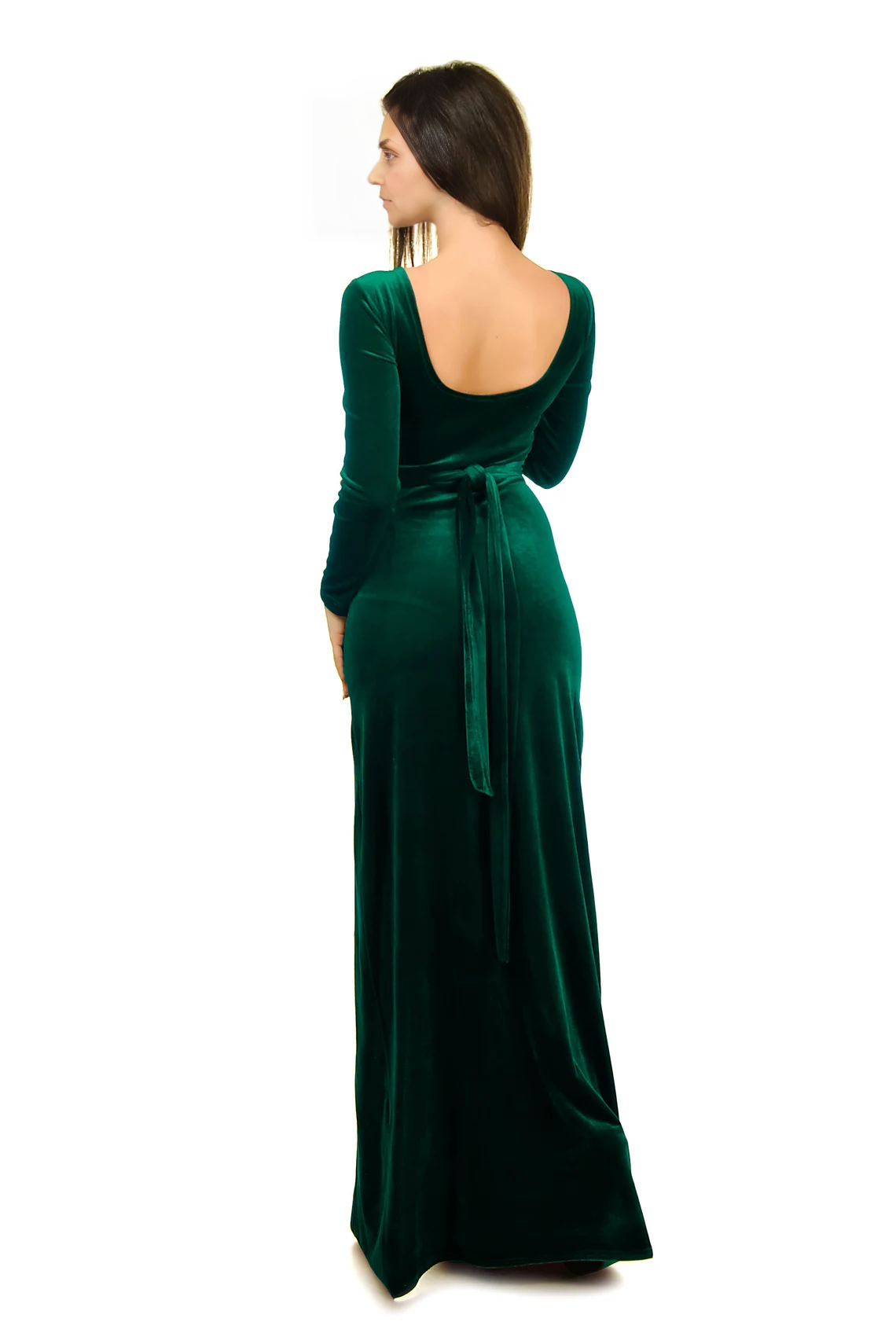 Emerald Green Velvet With Slit Wedding Guest Long Sleeve Maxi Dress For Womens Long Mother Of The Bride Dress