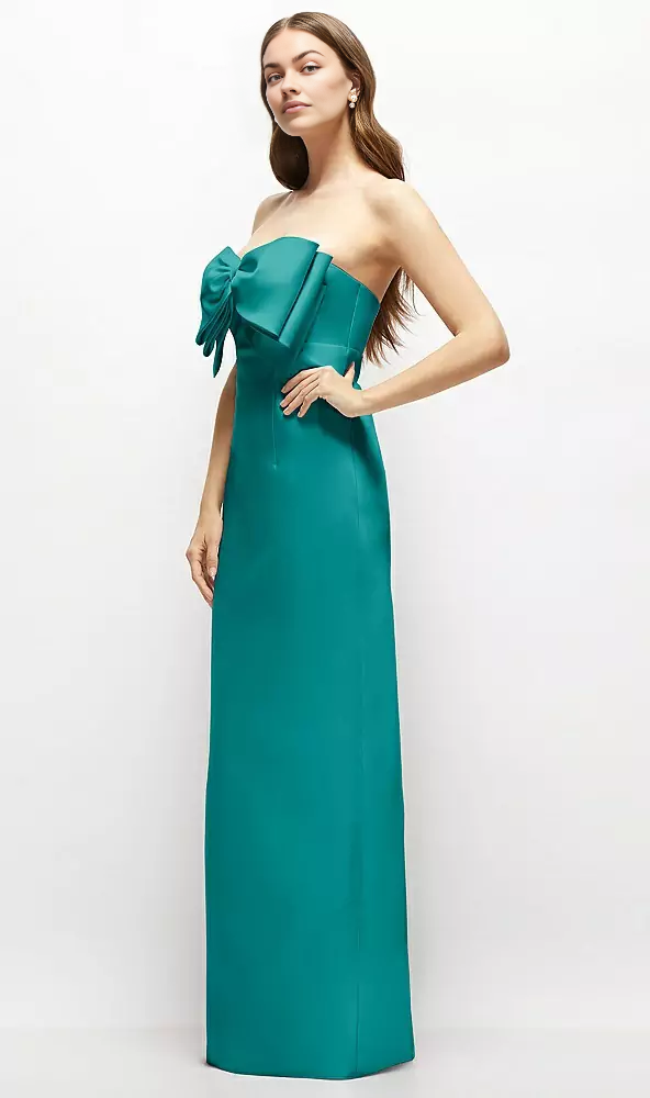 Strapless Satin Column Maxi Dress with Oversized Handcrafted Bow Long Bridesmaid Dresses