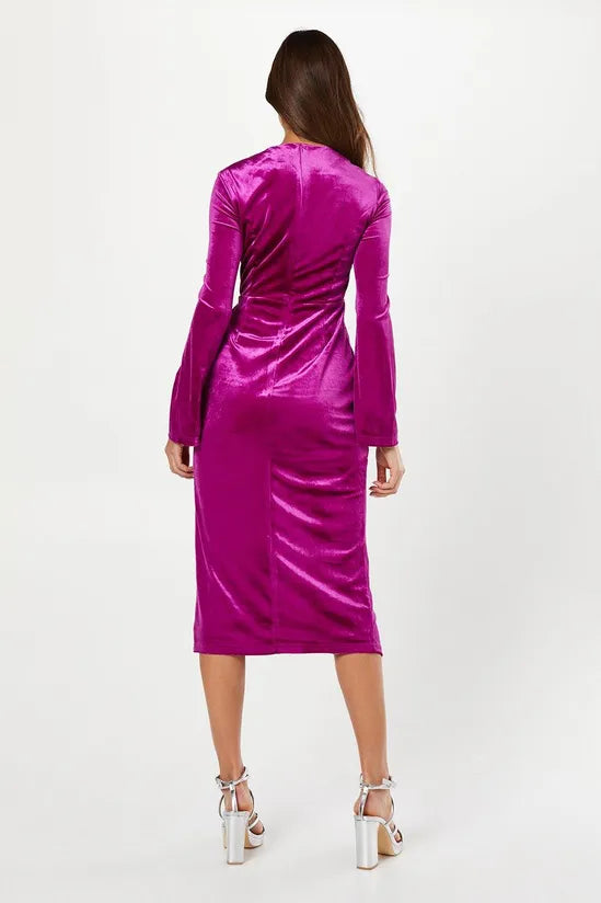 Velvet Square Neck Long Sleeve Pencil Dress Wedding Guest Dresses Cocktail Dresses