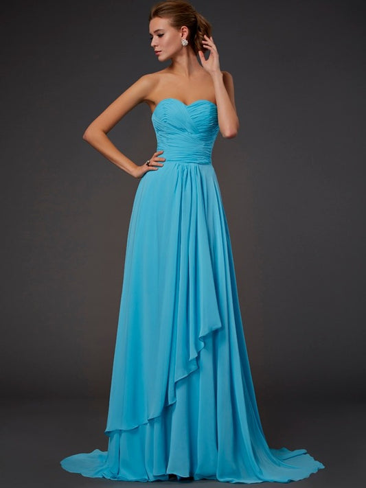 A-Line/Princess Sweetheart Sleeveless Pleats Long Chiffon Dresses