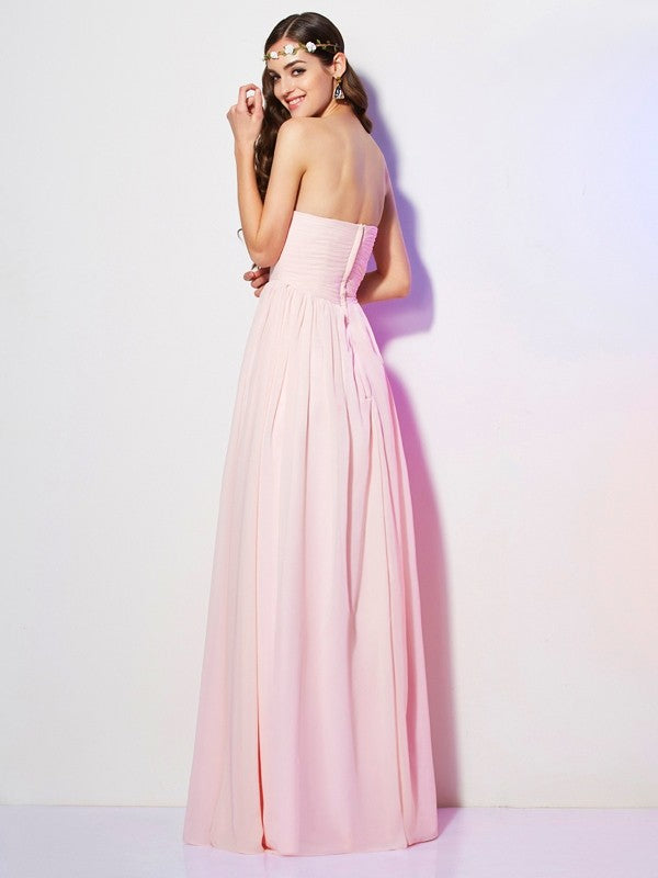 A-Line/Princess Sweetheart Sleeveless Long Pleats Chiffon Bridesmaid Dresses