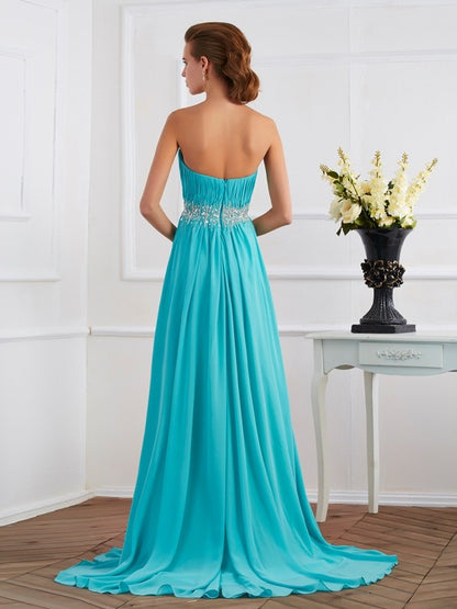 A-Line/Princess Sweetheart Sleeveless Beading Long Chiffon Dresses