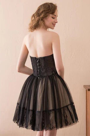 Black A line Strapless Tulle Homecoming Dress