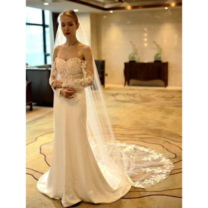 One-tier Wedding Veil / Cathedral Veils with Embroidery 118.11 in (300cm) POLY / Tulle