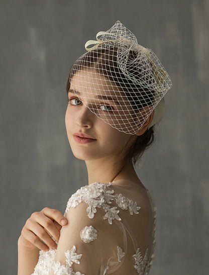 Wedding Veil Blusher Veils / Birdcage Veils with Ribbon Bow Tulle