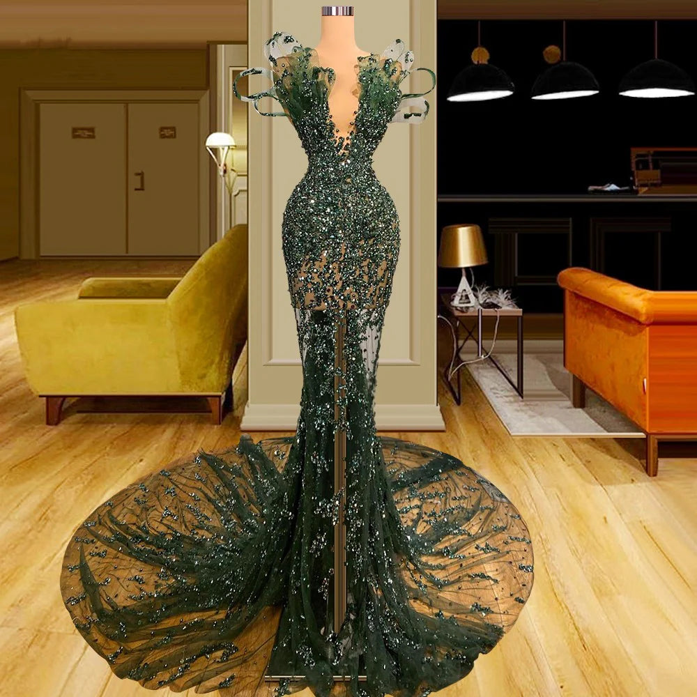 Luxury See Through Beaded Prom Dresses Bodycon Sexy Prom Evening Dress