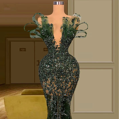 Luxury See Through Beaded Prom Dresses Bodycon Sexy Prom Evening Dress