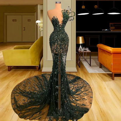 Luxury See Through Beaded Prom Dresses Bodycon Sexy Prom Evening Dress