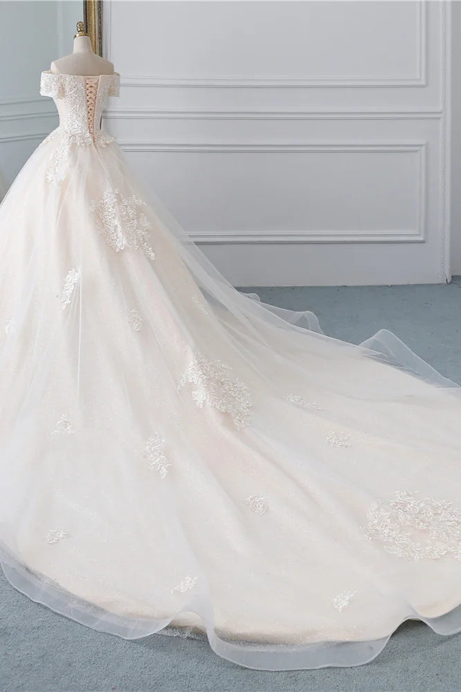 Off-the-Shoulder Wedding Gown With Lace Appliques