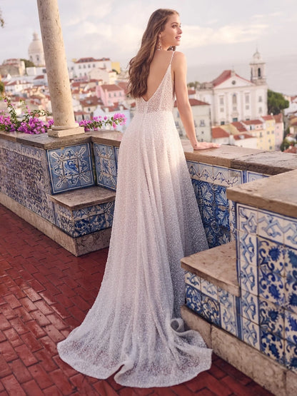 A-line wedding dress with a plunging V-back and side cutouts