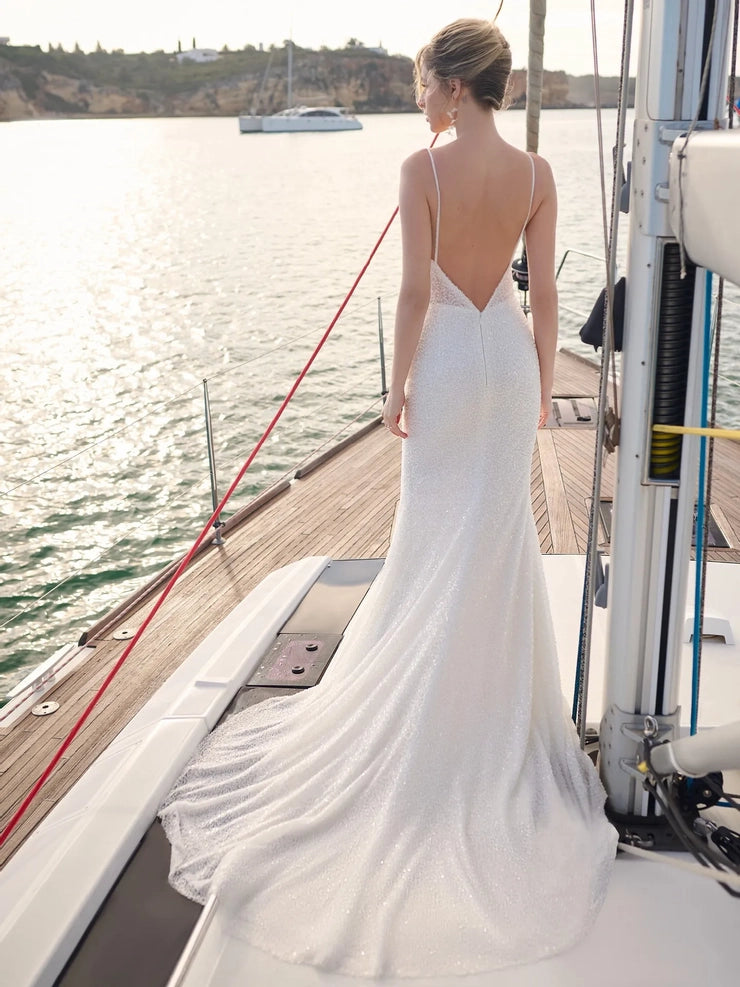 Sexy beaded wedding gown with a plunging V-neck