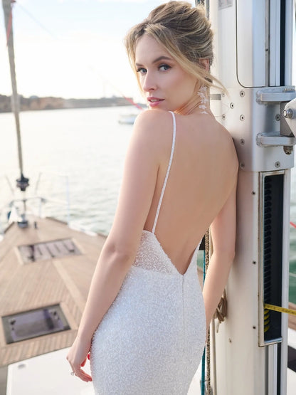 Sexy beaded wedding gown with a plunging V-neck