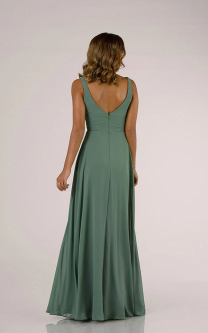 V-Neckline Wrapped Bridesmaid Dress with Skirt Slit