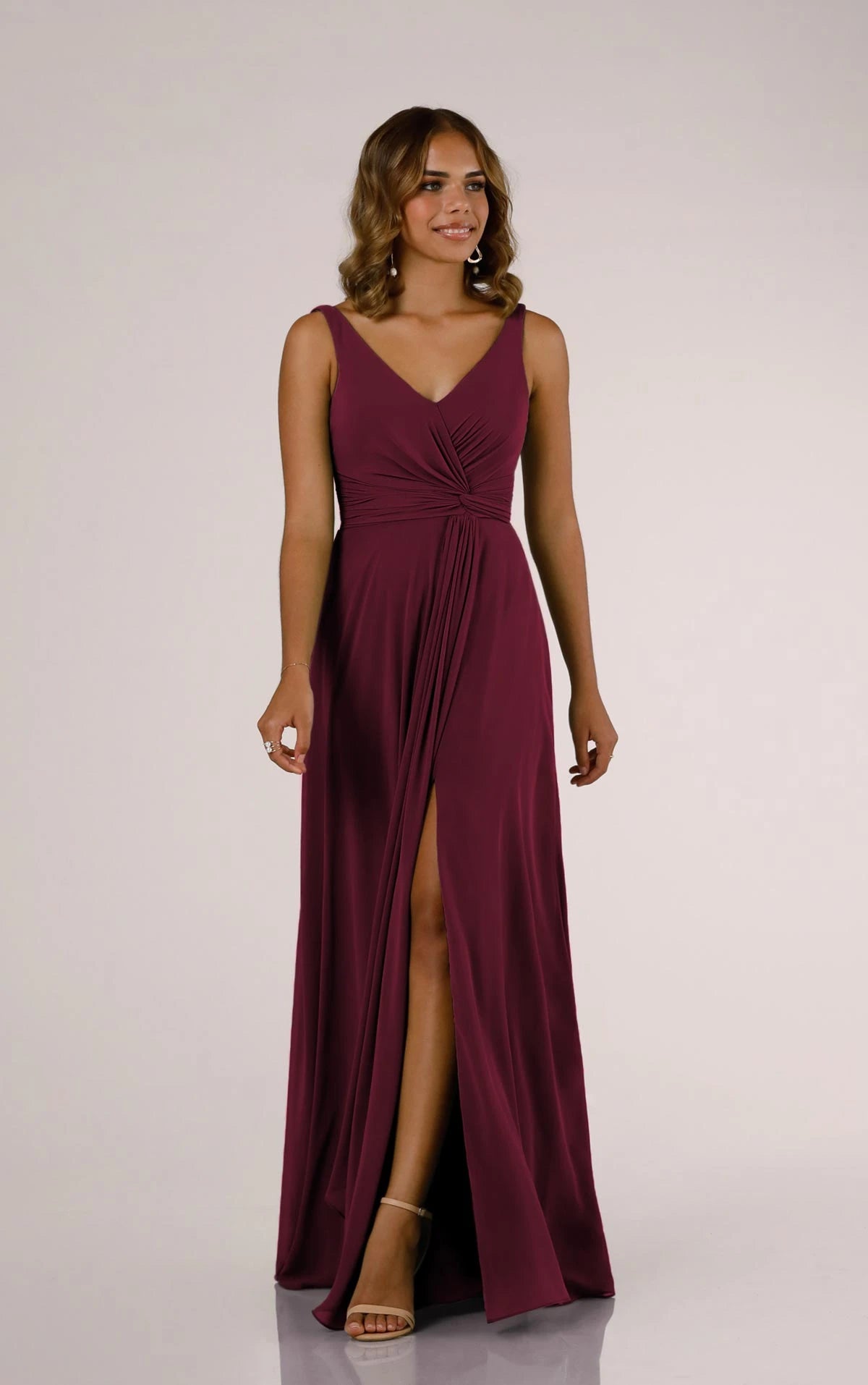 V-Neckline Wrapped Bridesmaid Dress with Skirt Slit