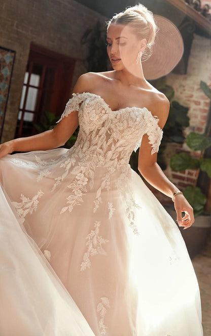 Romantic Off-the-Shoulder A-Line Wedding Dress with Sweetheart Neckline