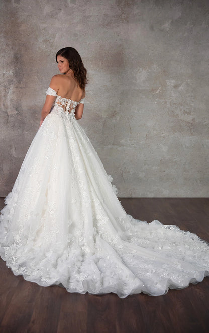 Romantic Floral Lace Off-the-Shoulder Ballgown Wedding Dress with Sweetheart Neckline